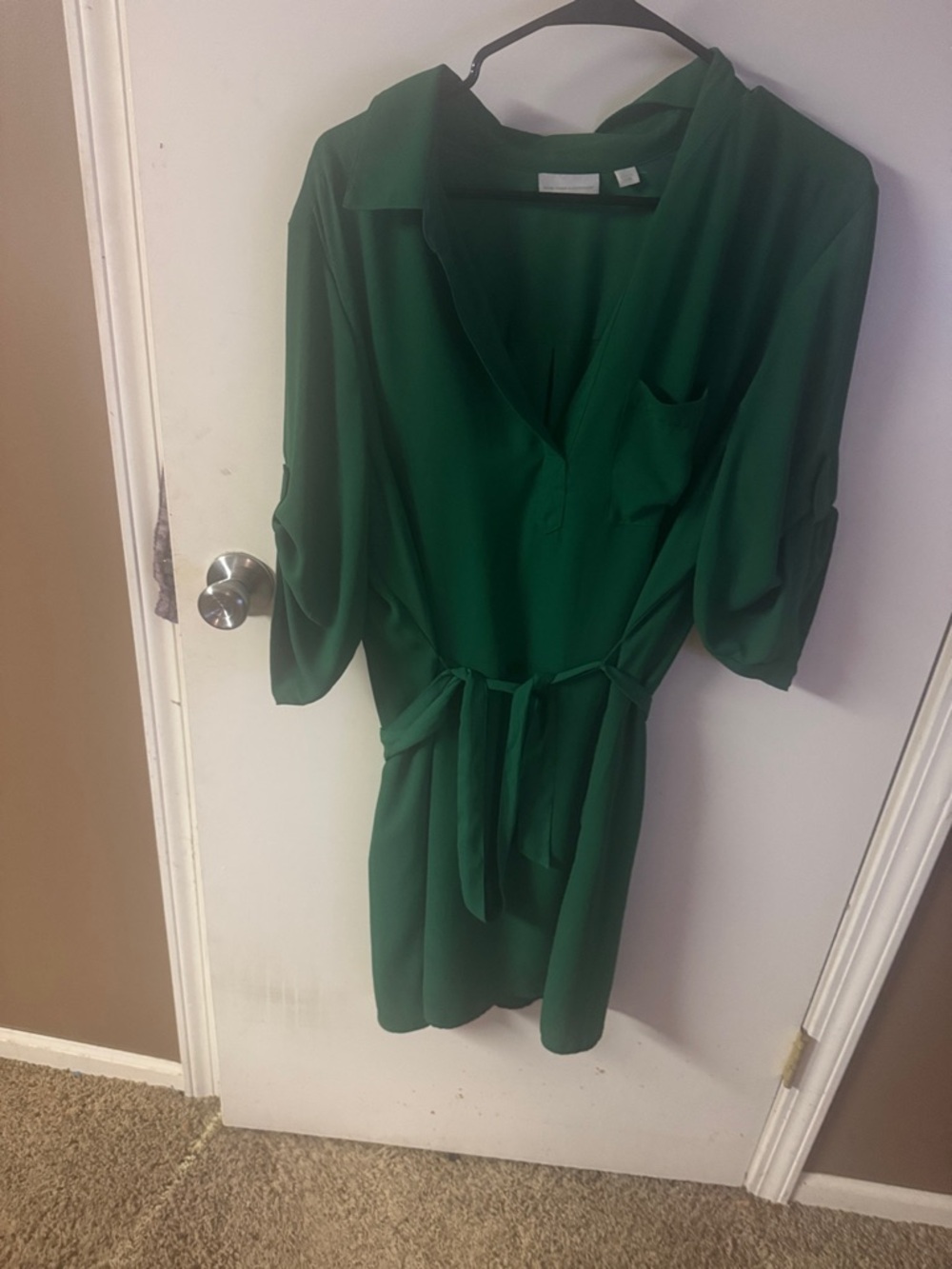 New York & Company Emerald Green Midi Shirt Dress